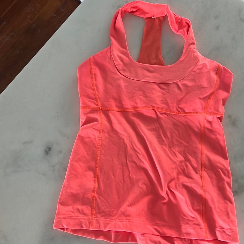 Orange Lululemon fitted tank/tennis shirt